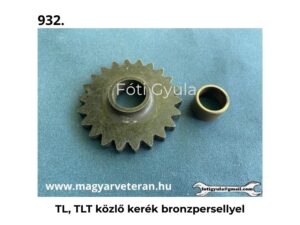TL, TLT közlő kerék bronzpersellyel veterán motorkerékpár motoralkatrészhez, világoskék háttéren fényképezve.